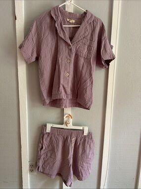 Madewell Lavender Two-Piece thick Cotton Gauze Lounge Set, shorts and shirt